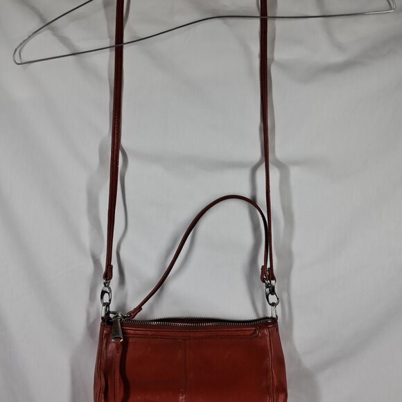 HOBO International Cadence Red Orange Leather Wristlet Demi Crossbody Purse Bag - Picture 2 of 15